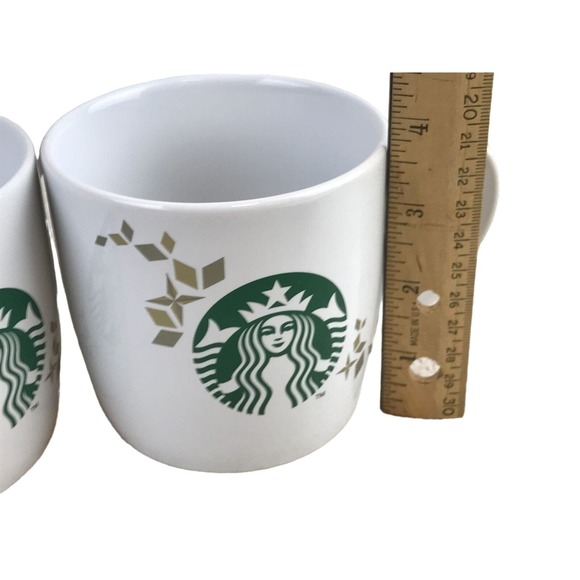 Starbucks 2 Mug‎ Lot Holiday Collection 2013 Mermaid Siren Logo Gold Snowflakes - Picture 8 of 8